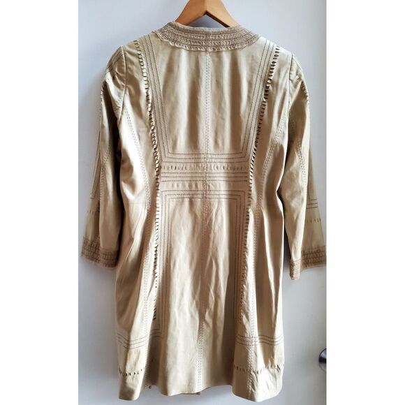 Elie Tahari Coat Cecelia Leather SM Lazer Cut Thin Buttery Soft Putty Tan Color - Picture 4 of 14